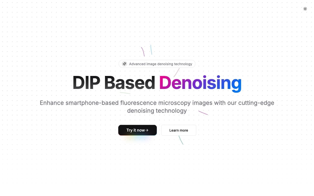 HIST-DIP web app showing a noisy fluorescence input recovered into a sharp output.
